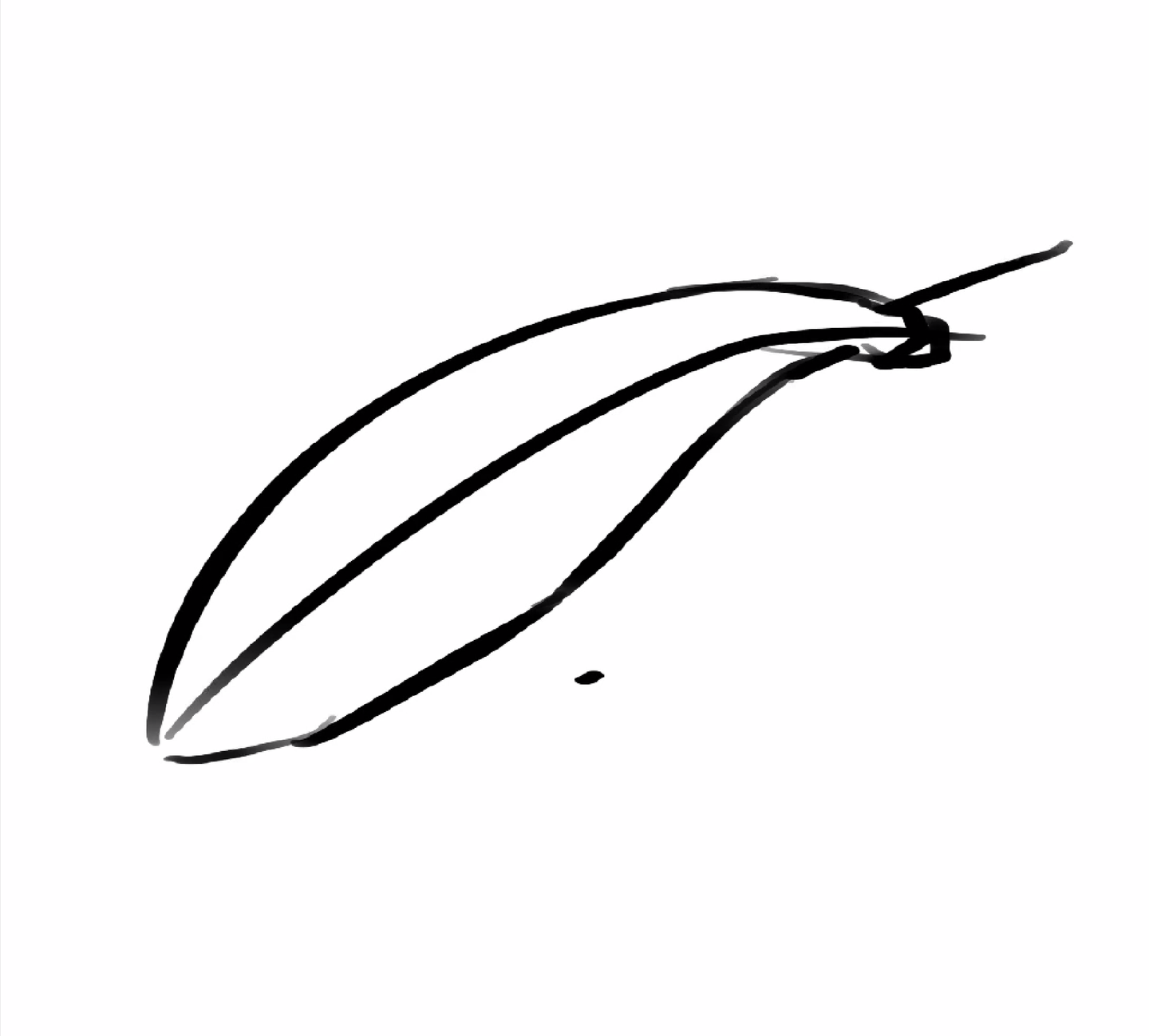 アジのイラスト制作プロセス:魚の構図とレイアウトを決めるシーン。魚を斜めに配置し、泳ぐ動きを強調したスケッチ図。この段階で全体のバランスを検討。