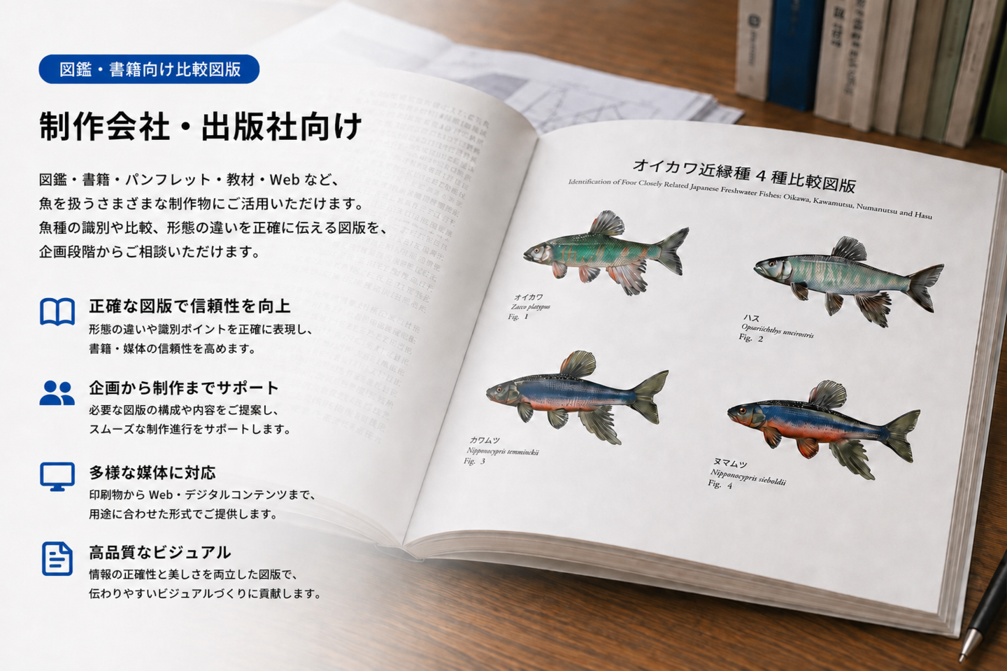魚類図版を図鑑・書籍の誌面に使用した活用イメージ